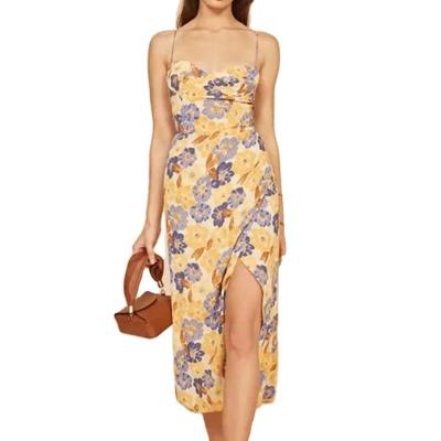 China Hallow Women's Sexy Boho Maxi Dress Ladies Strapless Beach Floral Sleeveless Sundress Long for sale