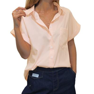 China OEM Service Causal Solid Color Women Plus Size Polyester Cotton Shirt Simple Blouse for sale