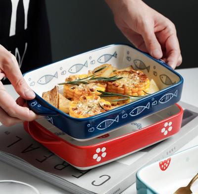 China Nordic Baking Refractory Stored Dish Rectangle Dish Tray Bakeware Filter Tray Ceramic Cheese Pizza Tray Hot Sale for sale