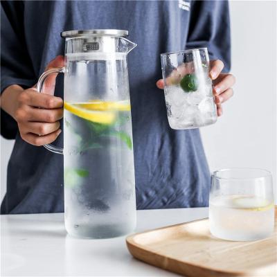 China WITH LID large capacity glass cold water bottle with lid,fruit flower tea kattle cold water bottle cold drink pot cup set for sale