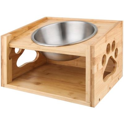 China Large stocked bowl for dog wholesale stainless steel feeder bowl animal feeding bowls with bamboo rack for sale