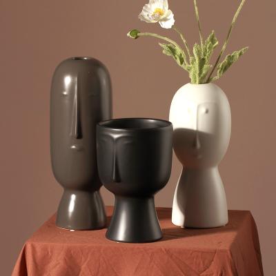 China Matte Color Glazed Ceramic Head Vase Pot Flower Planter Face Hydroponic Vase Minimalist Living Waterproof Decorative for sale