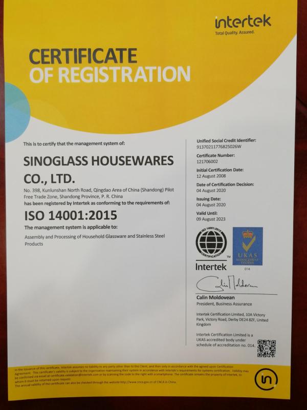 ISO14001 - Sinoglass Housewares Co., Ltd.