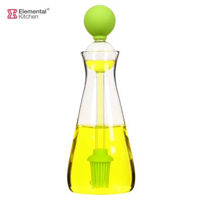 China Artisan Kitchen Glass Olive Oil and Vinegar Bottle Jar Dispenser Set with Silicone Brush Drip Meridian Brush for sale