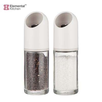 China Sustainable Wholesale Glass Spice Grinder Glass Salt and Pepper Strawberry Spice Mills with Ceramic Mechanism for sale