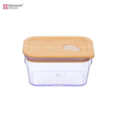 China Sustainable BPA Free Custom Logo Airtight Lid Plastic Food Storage Container With Bamboo Lid In 380ml for sale