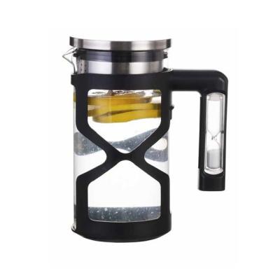 China Sustainable Lightweight Borosilicate Glass Water Pitcher With SS Strainer , Protected 1300ml Base Infusion Pitcher With SS Lid for sale