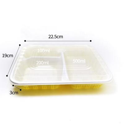 China Cheap Price Customized Rectangle Black Disposable Food Lunch Box 3 compartments Packaging Plastic Box 800ml zu verkaufen