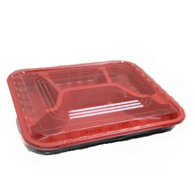 중국 Bento Lunch Plastic Box 800ml Plastic Lunch Box 4 compartments Fast Food Container Disposable Bento Lunch Box Plastic Tray 판매용