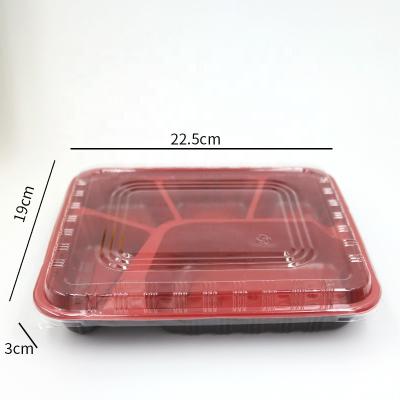 China 5 Compartments Plastic Disposable Lunch Box Bento Takeaway Fast Food  800ml Storage Container for sale