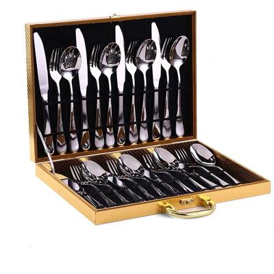 China High Quality 24pcs Cutlery set Silverware Flatware Silver 18/10 Stainless Steel gift Set with fork knife and spoon wood box set for sale