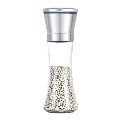 China Factory made pepper grinder glass salt and pepper grinders with stand 304stainless steel metal lid spice grinders Te koop