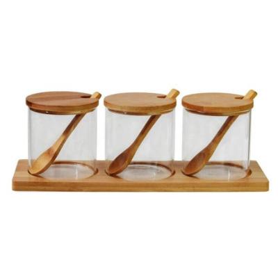 China Bamboo Set Spice Shaker Bottles Seasoning Transparent Jars For Household Kitchen Restaurant Hotel for sale