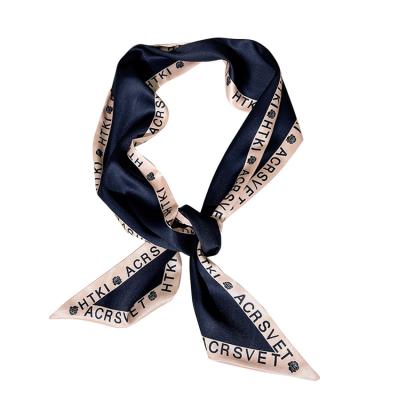 China Fashion In The Running Trendy Letters Print Skinny Hair Handbag Satin Twillies Small Scarf For Women for sale