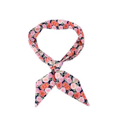 China Fashion Women Floral Print Hair Tie Neckerchief Narrow Satin Twillies Small Skinny Scarves for sale