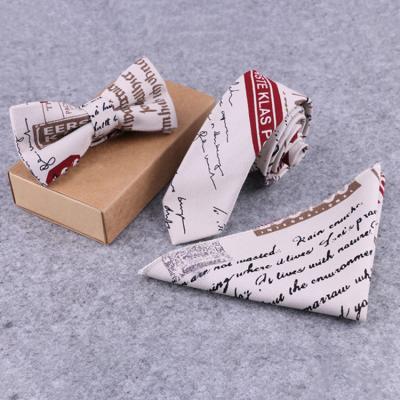 China Gift Wrapping Canvas Bow Printing Men's Cotton And Cotton Ties Fashion Tie Sets With Pocket Square for sale