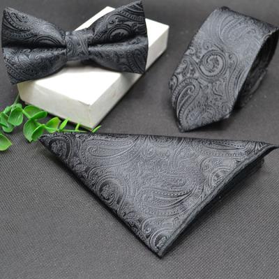 China Cotton and Linen Business Slim Bowtie Pocket Square Paisley Jacquard Floral Luxury Skinny Tie Sets With Gift Box for sale