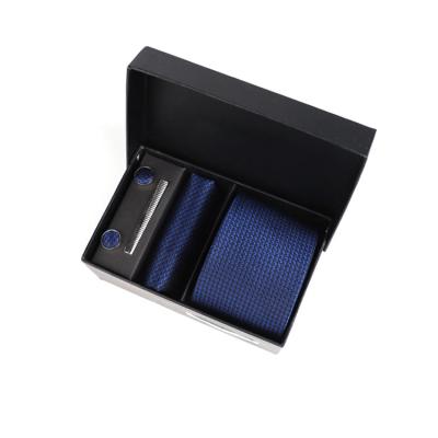 China Mens Classic Solid Jacquard Square Pocket Business Silk Tie Set With Cufflinks 145*7.5cm for sale