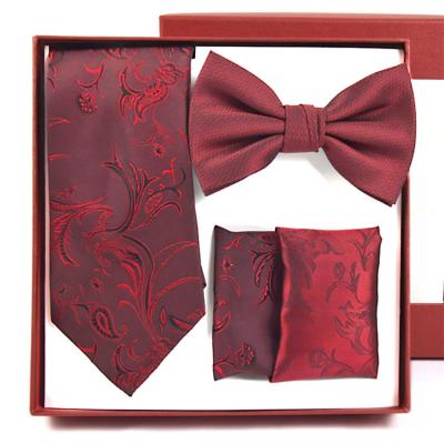 China Custom Paisley Red Blue Floral Jacquard Bow Tie Gift Box Wrap Silk Ties Set 147cm*8.5cm*3.8cm for sale