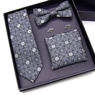 China Custom Packing 100% Cashmere Fashion Floral Print Bow Tie Handkerchief Polyester Men Tie Sets for sale