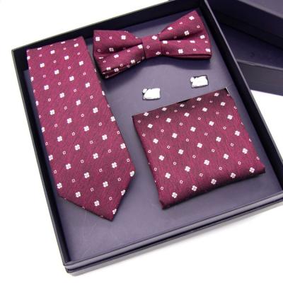 China factory wholesale 100% cashmere fashion luxury floral print men bow tie tie sets with cufflinks handkerchief for sale