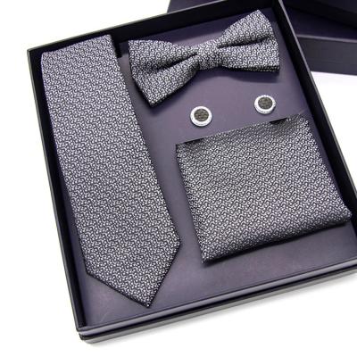 China 100% Polyester Multi Color Fashion Business Wedding Floral Print Bowtie Mens Cufflinks Tie Set With Gift Packaging for sale