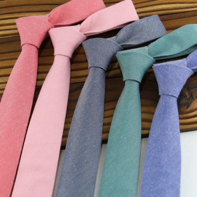 China classic narrow 6cm mens fashion solid color linen cotton skinny jacquard custom necktie 6*150cm for sale