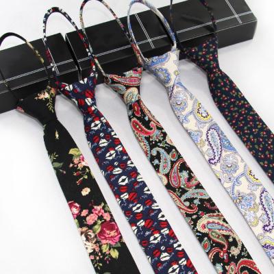 China Wholesale Custom Cotton Canvas Thin Tie Fashion Paisley Floral Printed Mens Ties 5*50cm for sale