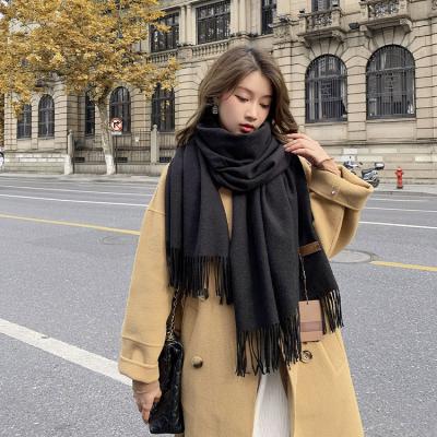 China Multifunctional Stylish Cashmere Long Feel Solid Color Scarf Tassel Winter Soft Warm Shawl For Women for sale