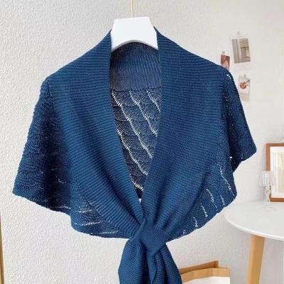 China Striped Wholesale 100% Solid Color Acrylic Cape Soft Poncho Knitted Shawls Fashion Women's Cape for sale