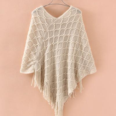 China Colorful Fashion Striped Acrylic Plus Size Geometry Women Cape Solid Color Tassel Knitted Shawls Poncho for sale