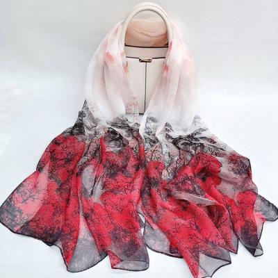 China Large Size 110x180cm Fashion Ladies Scarf Long Scarf Striped Thin Printing Silk Shawls for sale