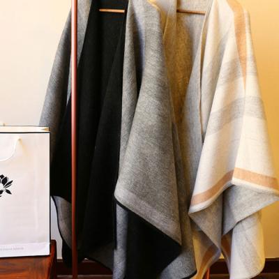 China Cheap fashion wholesale woolen long large soft warm plus size women jacquard winter woolen cape shawl for sale