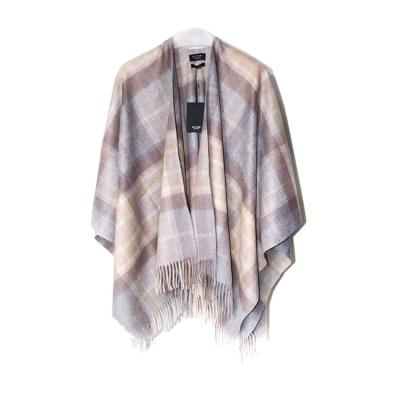 China Cashmere Plus Size Front Woven Twill Jacquard Checked Plaid Cape Winter Classic Open Shawl With Tassel for sale