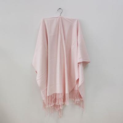 China 80% Cotton Blend 20% Cotton Bamboo Blend Women's Poncho Solid Color Tassel Winter Oversized Warm Cape Shawl for sale