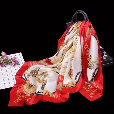 China Square Fashion Wholesale Luxury Satin For Women Digital Printed Square 110*110cm Simple 100% Silk Scarf With Opp Bag for sale