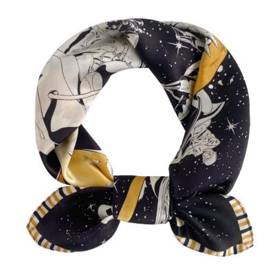 China 65x65cm Portable Colorful Animal Horse Printing Women's Haute Couture 100% Satin Square Luxury Silk Scarf for sale