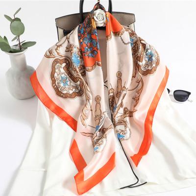 China 90x90 Fashion Satin Square Genuine Colored Real Portable Style Women's Silk Neck Scarf for sale