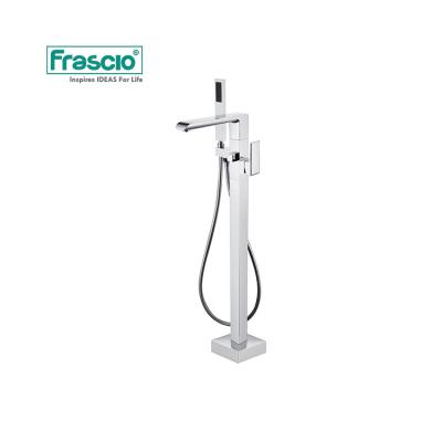 China Without Slide Bar Frascio Design Floor Stand Bathroom Faucet Mixer New For Hotel Bathtub In Chrome Square Shape Bathroom Faucets Manufacturer for sale