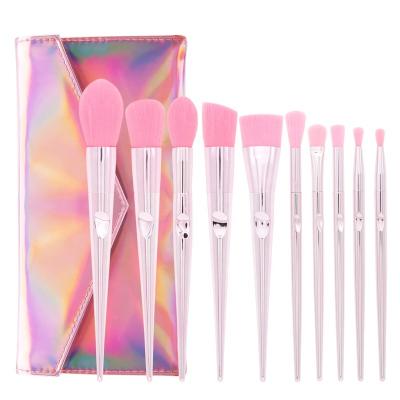 China Finger Pattern Skin-friendly Light Pink Cosmetic Brush New PU Brush Bag 10 Pcs Pink Cosmetic Makeup Brush Set for sale