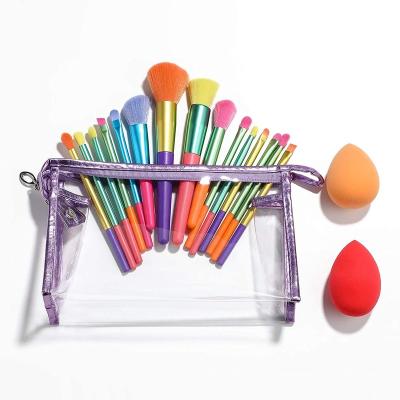 China 15 Pcs Oneleaf Skin-friendly High Quality Rainbow Customized Makeup Brush Set With Bags for sale