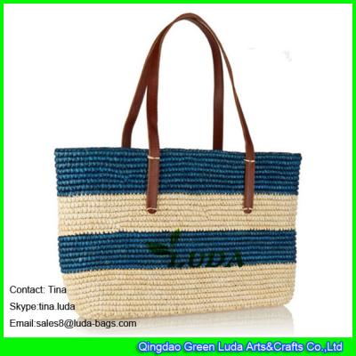 China LUDA striped straw beach handbags women's raffia tote hand resort bags for sale