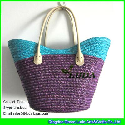 中国 LUDA handmade beach handbags striped fashion wheat straw bag 販売のため