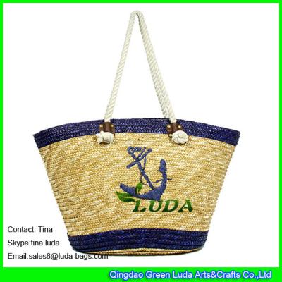 China LUDA women large beach handbags embroidery anchor deco wheat straw bags 2016 for sale