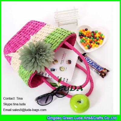 China LUDA colorful straw purses wholesale cornhusk straw woven bags for sale