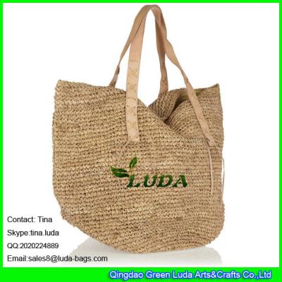 China LUDA2016 new raffia bag fashion fixed pu shoulders straw beach tote bag for sale