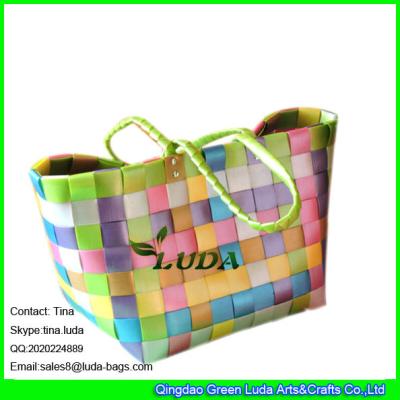 China LUDA fashion plastic handbag colorful pp strap woven sea beach straw bag for sale