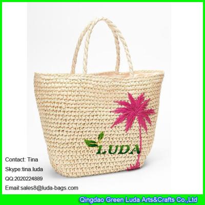 China LUDA Crochetting straw ladies handbag palm leaf embroideried straw beach bag for sale