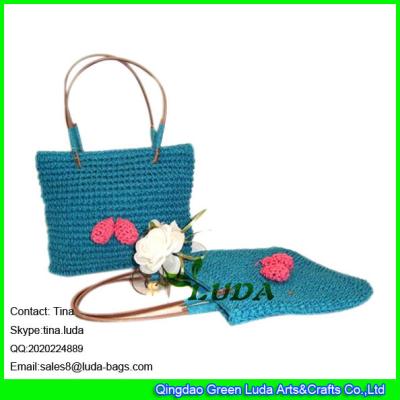 China LUDA small fashion kids crocheted letter straw beach bag with flower for sale