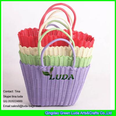 China LUDA shopping basket simple popular solid color pp straw picnic bag for sale